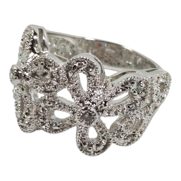 Signed Lia Sophia Abloom Ring Size 5.5 #61691 Silver Tone Metal Clear Stones - Picture 1 of 16